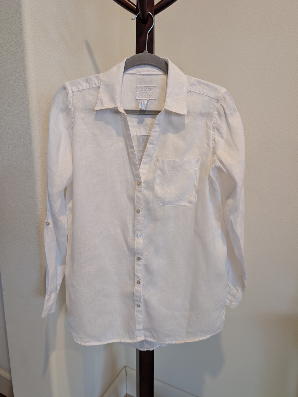 Sigrid Olsen Classic White Linen Button-Up Shirt, Size S